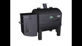 GMG Prime Plus pellet grill showcasing sleek black design, featuring a digital control panel, smoke stack, and side access door for versatile grilling options.