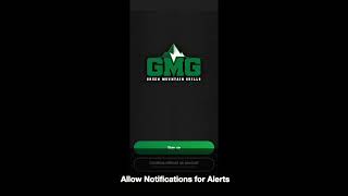 GMG logo on smartphone screen with prompt to allow notifications for alerts, related to Green Mountain Grills app setup.