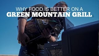 Person loading wood pellets into a Green Mountain Grill, emphasizing the benefits of grilling with this brand.